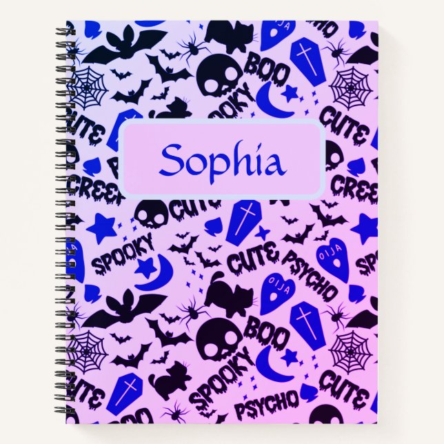 Cute and Fun Purple, Blue and Black Halloween Notebook (Front)