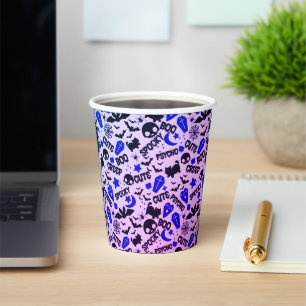 Cute and Fun Purple, Blue and Black Halloween Paper Cups