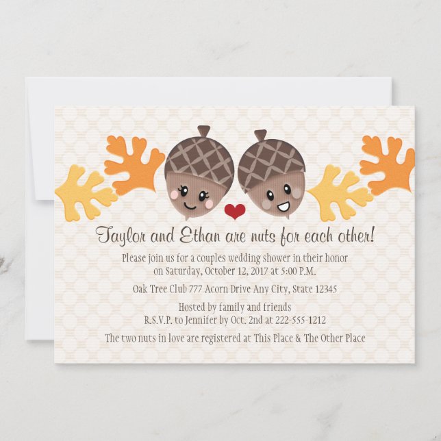 Cute and Funny Acorn Couples Wedding Shower Invitation (Front)