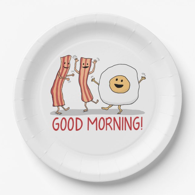 Cute and Funny Bacon and Egg Good Morning Paper Plate (Front)