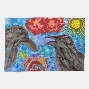 Cute and Funny Bickering Crows Kitchen Towel