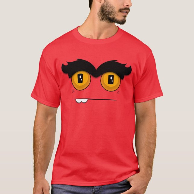 Cute and Funny Cartoon Unibrow Monster Face T-Shirt (Front)