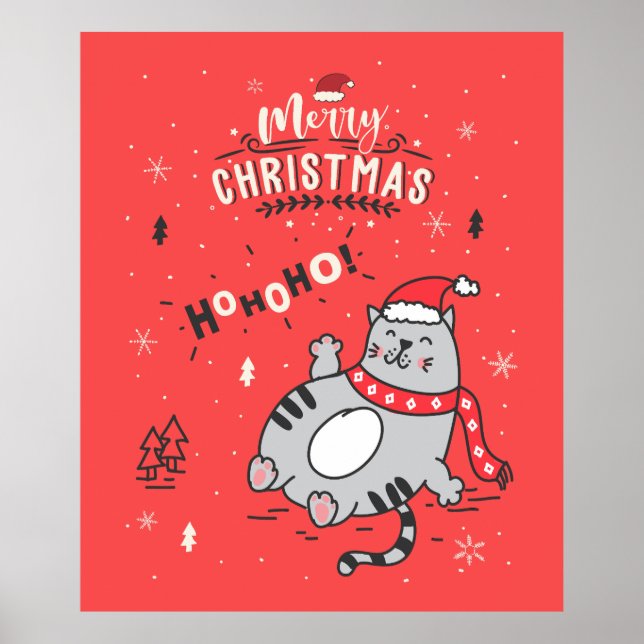 Cute and Funny Cat Christmas joyful Greetings Poster (Front)
