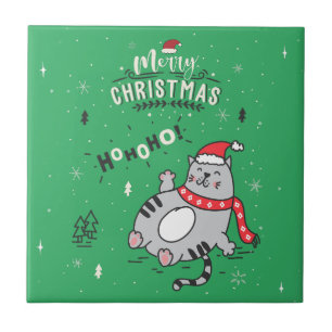 Cute and Funny Cat Christmas joyful Greetings Tile