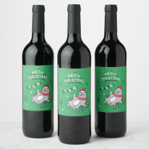 Cute and Funny Cat Christmas joyful Greetings Wine Label