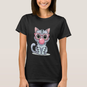 Cute and Funny Cat Pink Sunglasses And Blowing Bub T-Shirt