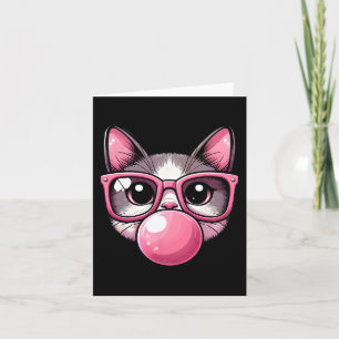 Cute And Funny Cat Pink Sungles And Blowing Bubble Card