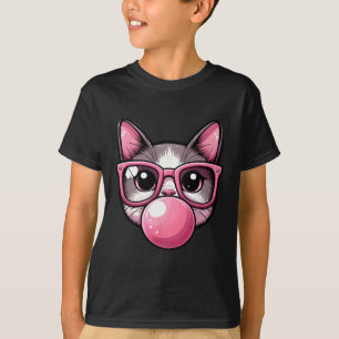 Cute And Funny Cat Pink Sungles And Blowing Bubble T-Shirt