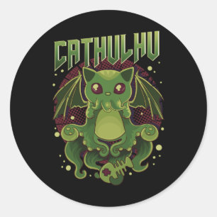 Cute And Funny Cathulhu Kawaii Cat Cthulhu  Classic Round Sticker