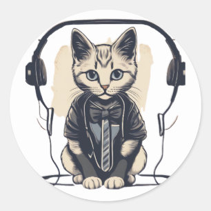 cute and funny cats wearing clothes classic round sticker
