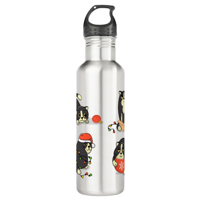 Cute and Funny Christmas Cats 710 Ml Water Bottle (Front)