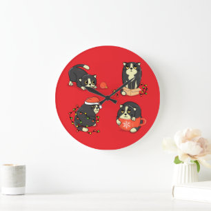 Cute and Funny Christmas Cats Large Clock
