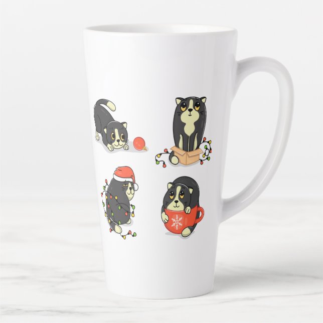 Cute and Funny Christmas Cats Latte Mug (Right)
