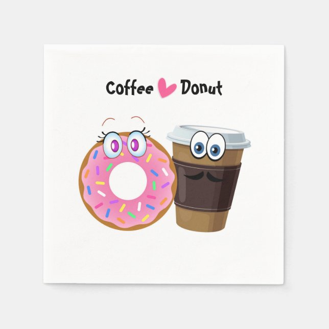 Cute and funny coffee loves doughnut paper napkins (Front)
