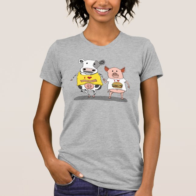 Cute and Funny Cow and Pig Friends T-Shirt (Front)
