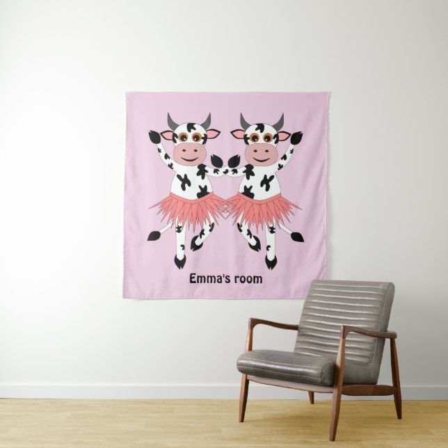 Cute and funny dancing cows  tapestry (In Situ)