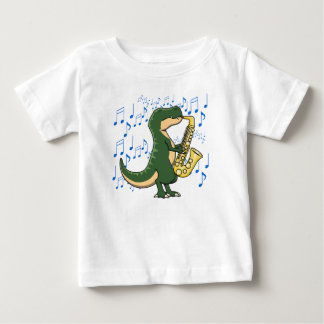 Cute and Funny Dinosaur T-Rex Saxophone Music Baby T-Shirt