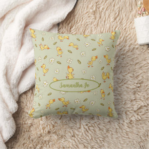 Cute and funny Ducklings on light green Cushion