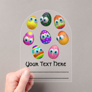 Cute and Funny Easter Eggs Cartoon Acrylic Invitations
