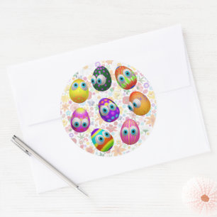 Cute and Funny Easter Eggs Cartoon Classic Round Sticker