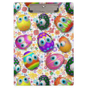Cute and Funny Easter Eggs Cartoon Clipboard