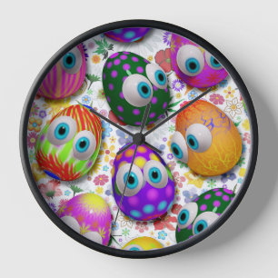 Cute and Funny Easter Eggs Cartoon Clock
