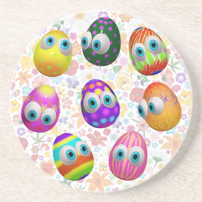 Cute and Funny Easter Eggs Cartoon Coaster (Front)
