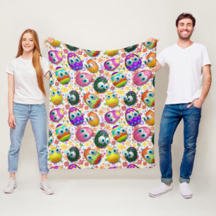 Cute and Funny Easter Eggs Cartoon Fleece Blanket