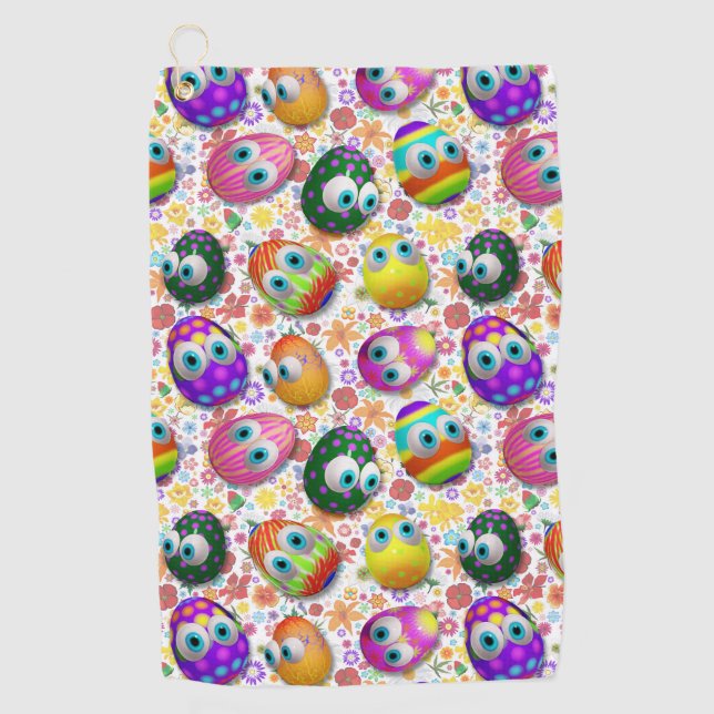 Cute and Funny Easter Eggs Cartoon Golf Towel (Front)