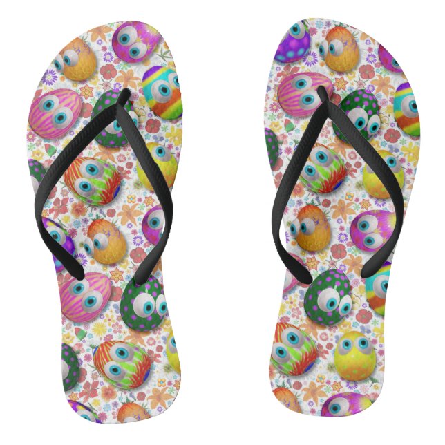 Cute and Funny Easter Eggs Cartoon Jandals (Footbed)