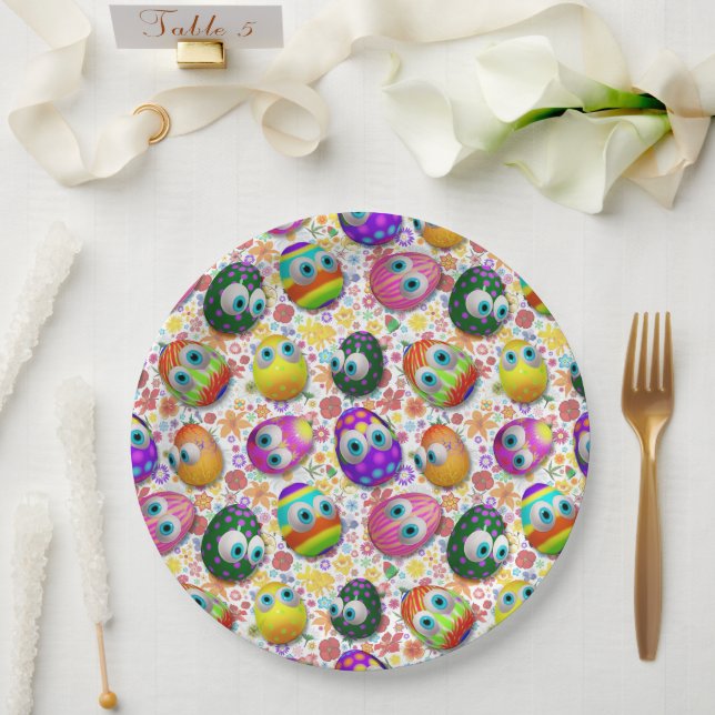 Cute and Funny Easter Eggs Cartoon Paper Plate (Wedding)