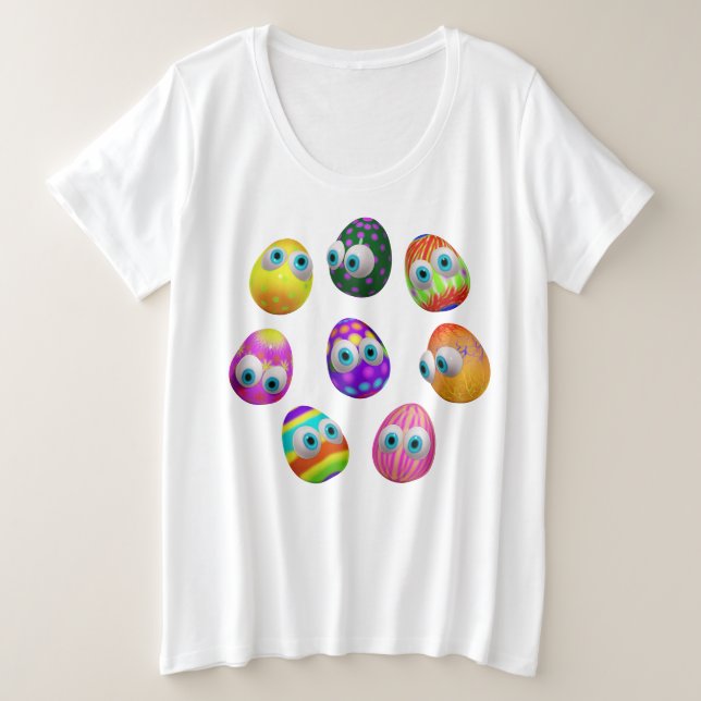 Cute and Funny Easter Eggs Cartoon Plus Size T-Shirt (Design Front)