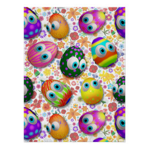 Cute and Funny Easter Eggs Cartoon Poster