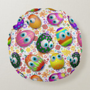 Cute and Funny Easter Eggs Cartoon Round Cushion