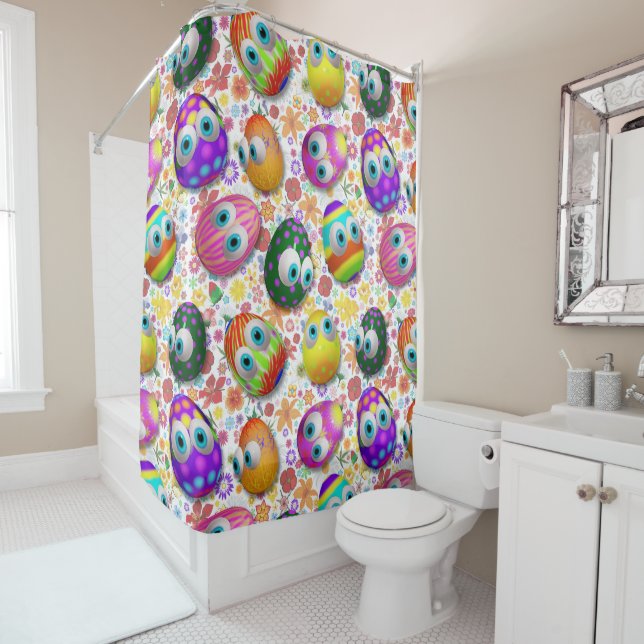 Cute and Funny Easter Eggs Cartoon Shower Curtain (In Situ)