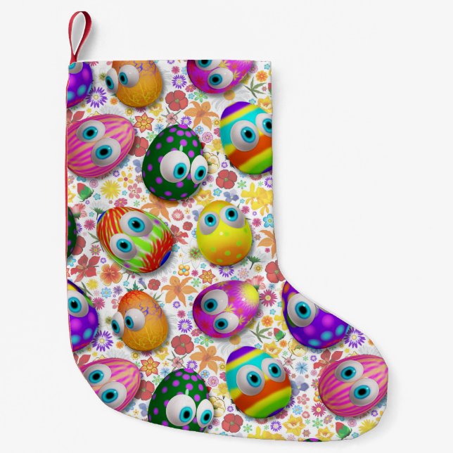 Cute and Funny Easter Eggs Cartoon Small Christmas Stocking (Front)