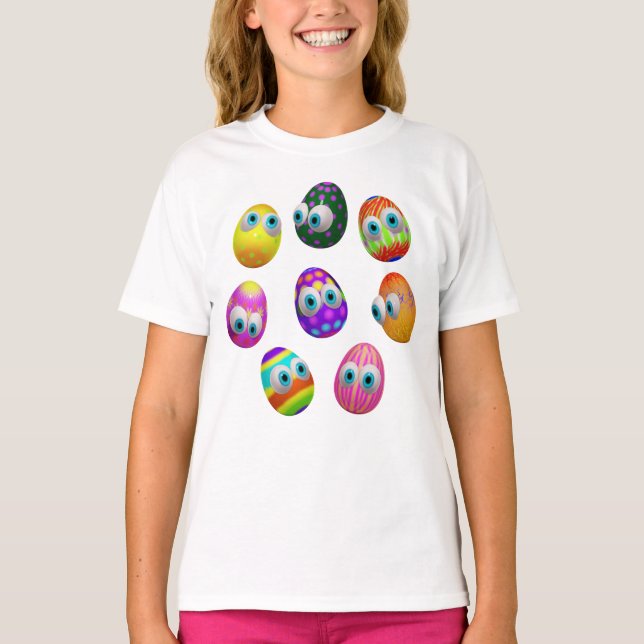Cute and Funny Easter Eggs Cartoon T-Shirt (Front)