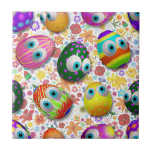 Cute and Funny Easter Eggs Cartoon Tile