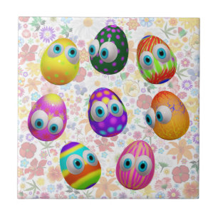 Cute and Funny Easter Eggs Cartoon Tile