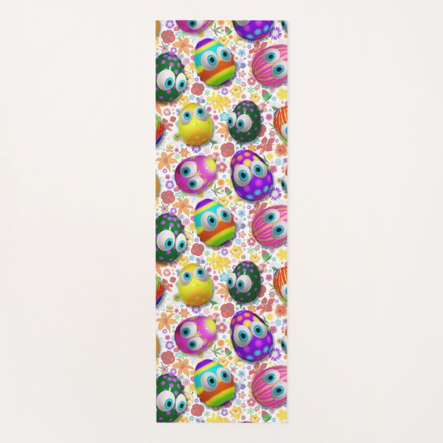 Cute and Funny Easter Eggs Cartoon Yoga Mat (Front)