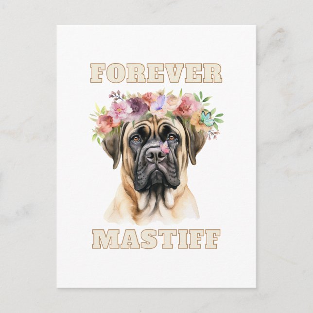 Cute and Funny English Mastiff Dog with Flowers  Postcard (Front)