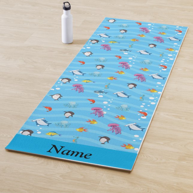 cute and funny fish ocean blue Personalised Kids Yoga Mat (In Situ)