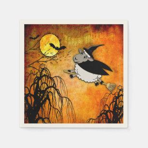 Cute and Funny Halloween Lamb-Witch Napkin