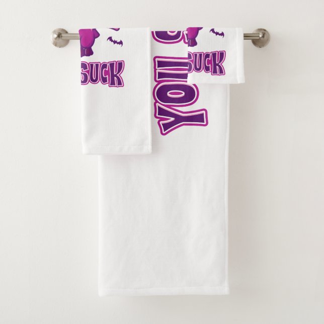 Cute and Funny Halloween Vampire Bats You Suck Bath Towel Set (Insitu)