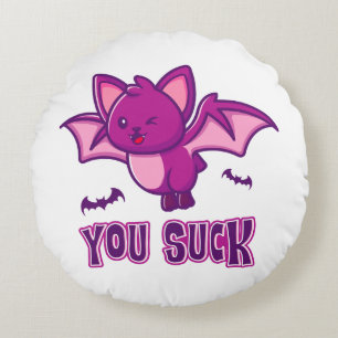 Cute and Funny Halloween Vampire Bats You Suck Round Cushion