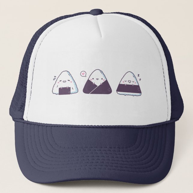 Cute and Funny Japanese Onigiri Doodle Trucker Hat (Front)