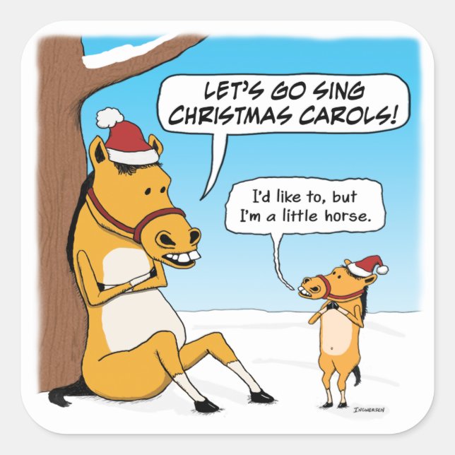Cute and Funny Little Horse Christmas Square Sticker (Front)