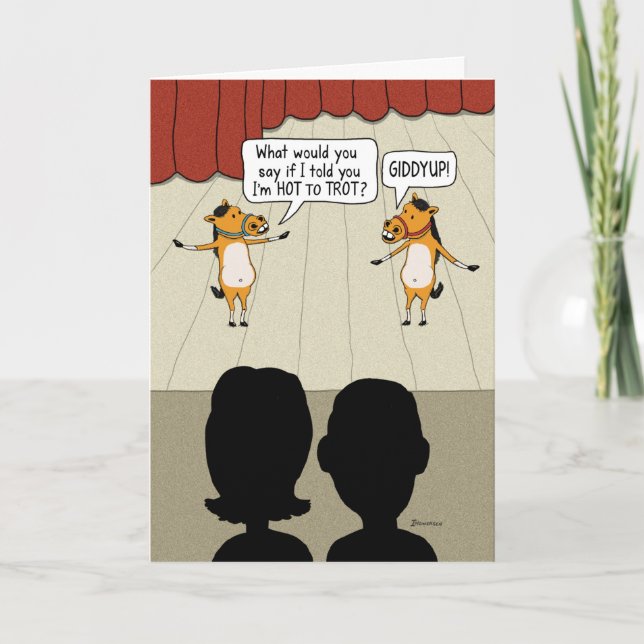 Cute and Funny Little Horse Play Happy Anniversary Card (Front)