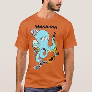 Cute and Funny Musician Octopus Design T-Shirt