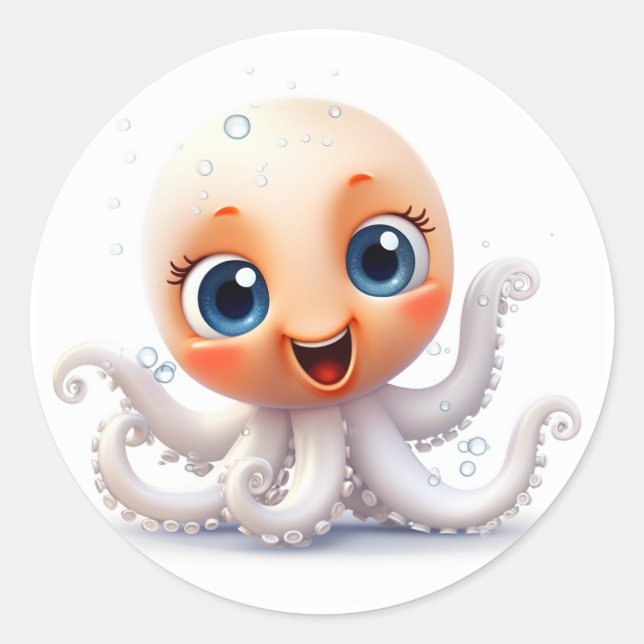 cute and funny octopus classic round sticker (Front)